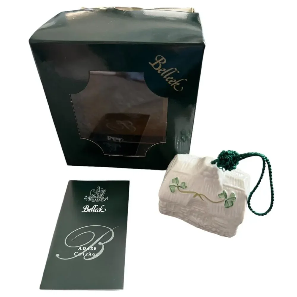 NWB Vintage Irish Belleek Porcelain Christmas 04 ornament Adare Cottage - Boxed